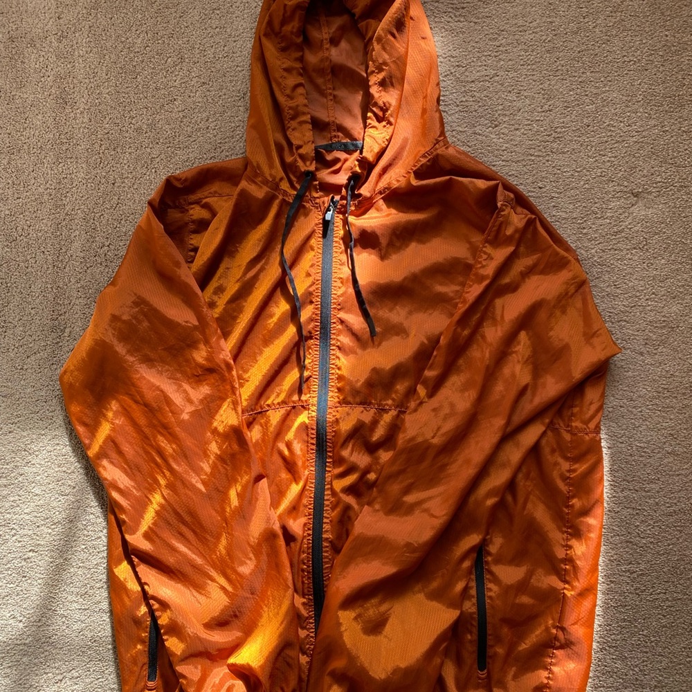 RVCA Orange Windbreaker Full-Length Zipper Hexstop IV Hooded Jacket Dark Amber